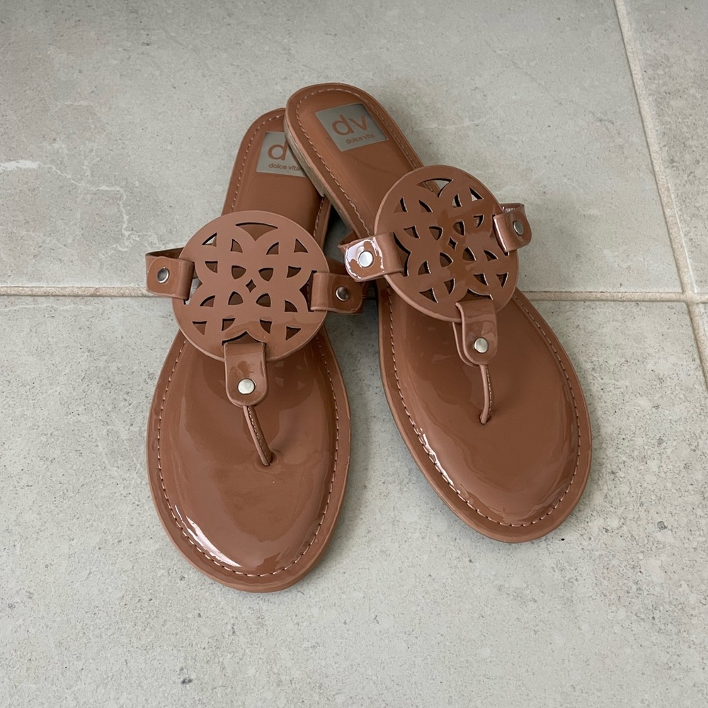 Brand New with tags - Dolce Vita Tan Patent Circular-Accent Thong Sandals